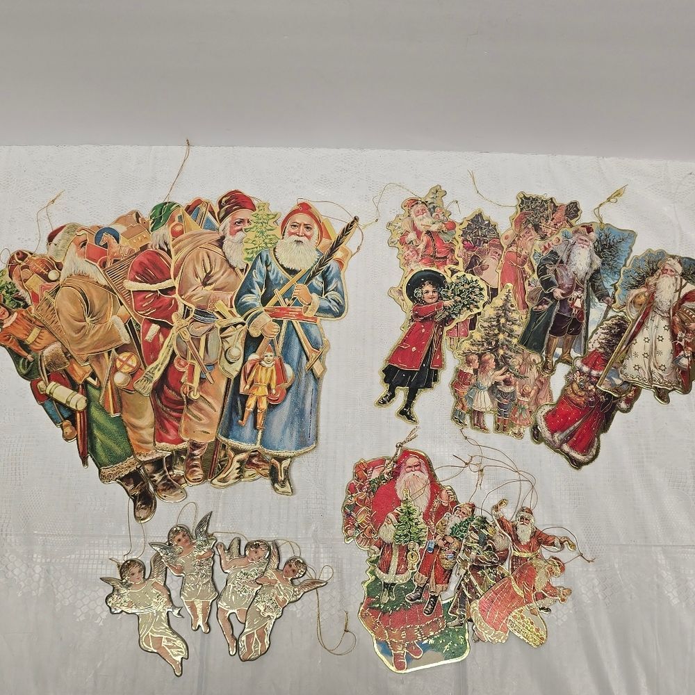 Vintage 1980 Die Cut Santa And Angel Christmas Ornaments By Merrimack, Eve, Etc